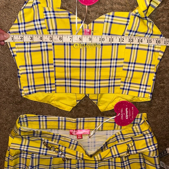 Clueless X Dolls Kill Yellow Plaid ‘AS IF’ Top Skirt Fur Backpack 3pc SET NWT XL - Picture 9 of 10